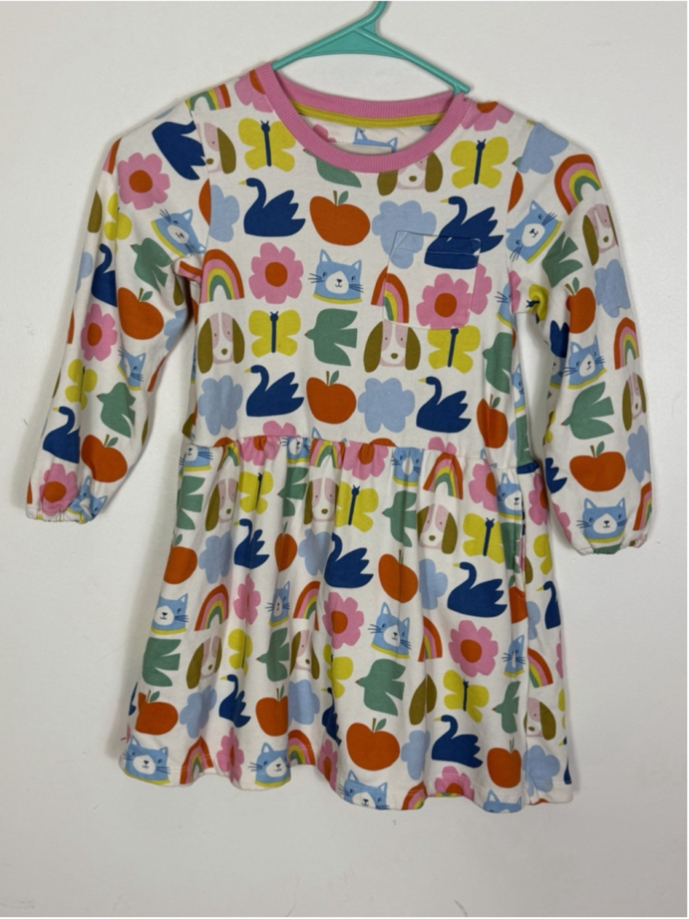 MINI BODEN | NWT Girls' Rainbow & Animal Print Dress - Long Sleeve | Size 6-7Y